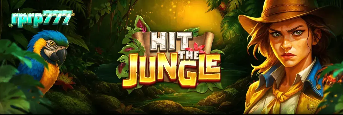 Tampilan antarmuka seluler slot Hit the Jungle dengan latar belakang hutan yang rimbun.